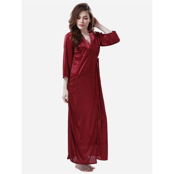 Fancyra Satin Summer Lingerie for Women Set V-Neck Nightgown with Lace - Image 3
