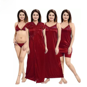 Fancyra Satin Summer Night Dress for Women Solid Nighty Pack of 4