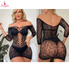 Fancyra Seductive Black Mesh Bodycon Style Mini Dress Stocking Bodysuit Lingerie For Women