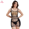 Fancyra Self Design Sheer Mini Dress Glitter Stone Babydoll Fishnet Body Stocking
