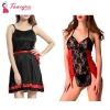 Fancyra Set Of 2 Women Lingerie Net Solid Above Knee Baby Doll With G String Panty And Robe Free Size Black And Red Color