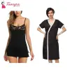 Fancyra Set Of 2 Women Lingerie Net Solid Above Knee Baby Doll With G String Panty And Robe Free Size Black Color