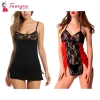 Fancyra Set Of 2 Women Lingerie Net Solid Above Knee Baby Doll With G String Panty Free Size Black And Red Color