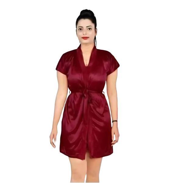 Fancyra Set of 4 Women Solid Satin Above Knee Length Nightwear Nighty Set - Image 2