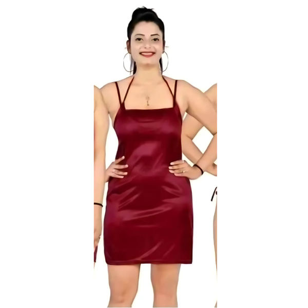 Fancyra Set of 4 Women Solid Satin Above Knee Length Nightwear Nighty Set - Image 5