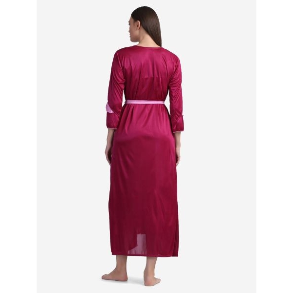 Fancyra Set Of Two Piece Satin Silk Women Nighty Nightwear With Outer Robe - Image 3