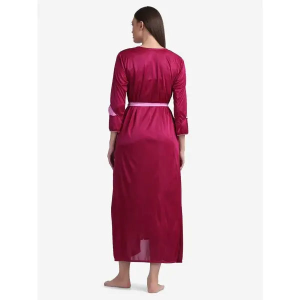 Fancyra Set Of Two Piece Satin Silk Women Nighty Nightwear With Outer Robe - Image 3