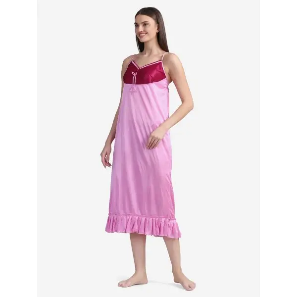 Fancyra Set Of Two Piece Satin Silk Women Nighty Nightwear With Outer Robe - Image 4