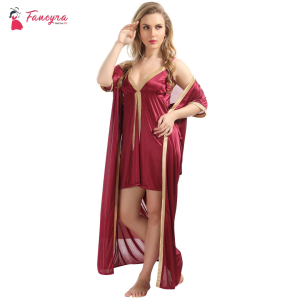 Fancyra Set Of Two Piece Satin Silk Women Nighty Nightwear With Robe