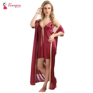 Fancyra Set Of Two Piece Satin Silk Women Nighty Nightwear With Robe