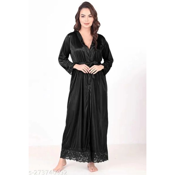 Fancyra Set of Two Women Satin Lace Inner Nighty with Robe Nightdress - Image 4