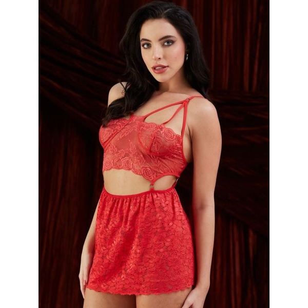 Fancyra Sheer Self Design Lace Nightwear Baby Doll Lingerie For Women - Image 4