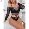 Fancyra Shiny Rhinestone Mesh Bodysuit Lingerie Bodystocking For Women