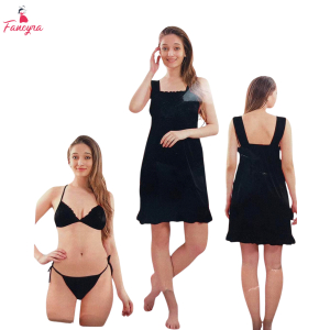 Fancyra Sleek Black Women Nightwear - Satin Babydoll & Bikini Pair