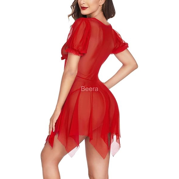 Fancyra Sleepwear Chemise Nightgown Full Lace Sling Combo Babydoll Lingerie With G-String Panty Free Size For Women - Image 3