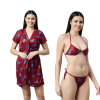 Fancyra Sleepwear Nightwear Nighty with Robe Swimwear Bikini Set For Women Free Size
