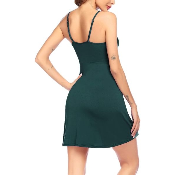 Fancyra Sleepwear Women Chemise Nightgown Babydoll Lingerie Free Size Dark Green Color - Image 2