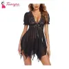 Fancyra Sleepwear Women Chemise Nightgown Full Lace Sling Dress Babydoll Lingerie With G-String Panty Free Size Black Color