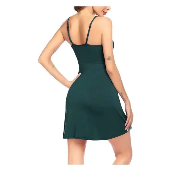 Fancyra Sleepwear Womens Chemise Nightgown Full Lace Sling Dress Babydoll Lingerie Honeymoon First Night Anniversary Free Size Dark Green Color - Image 4