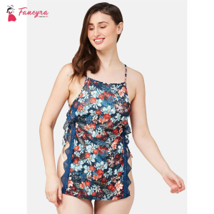 Fancyra Sleeveless Printed Summer O-Neck Babydoll Lingerie Beach Dress For Women