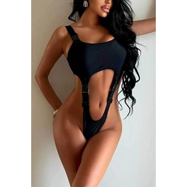Fancyra Snap Back Cut Out Buckle Bodysuit Lingerie for Women - Image 2