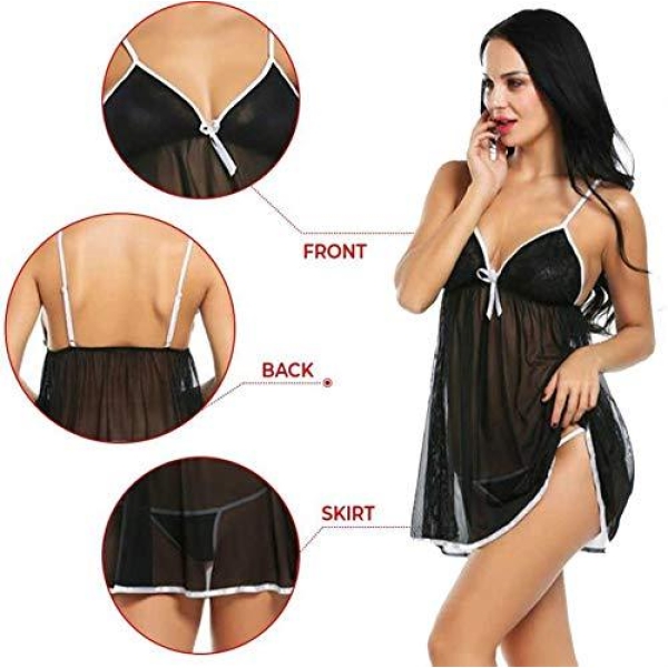 Fancyra Soft Net Babydoll Above knee Lingerie With G string Panty For Women - Image 2
