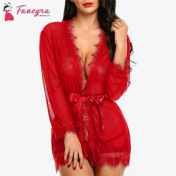 Fancyra Soft Net Night dress Lingerie Lace Charming Bathrobe For Women Free Size - Image 2