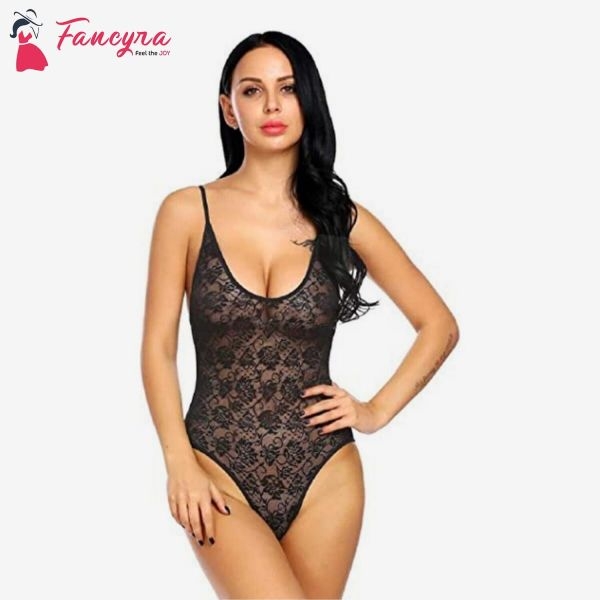 Fancyra Soft Net Night Suit Nightwear Babydoll Sleepwear Free Size Black Color - Image 3