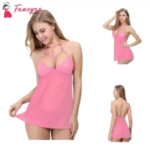 Fancyra Stylish Babydoll Lingerie Set With G String Panty Free Size Pink Color