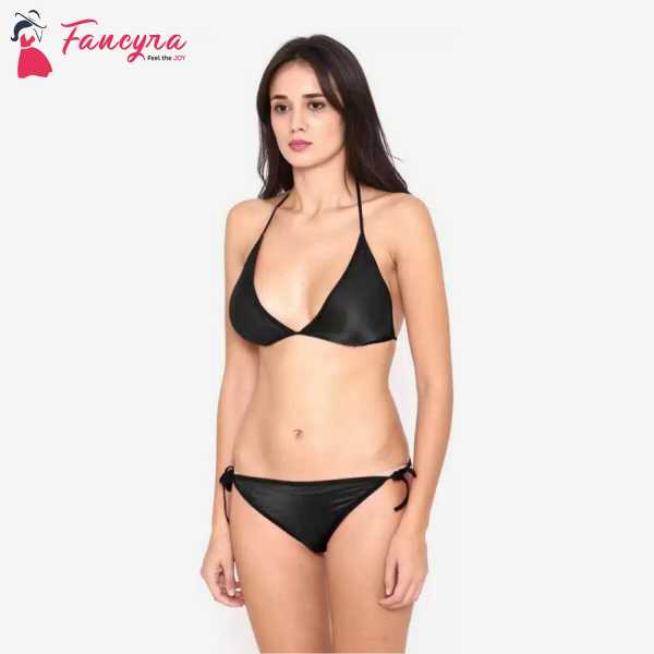 Fancyra Stylish Bikini Bra Panty Set With Lace Black Color Free Size