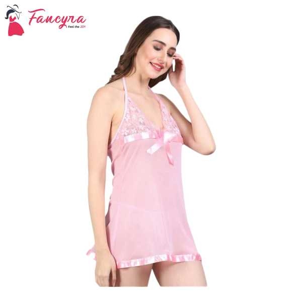 Fancyra Stylish Nightwear Baby Doll Lingerie For Honeymoon With G String Panty Free Size Pink Color - Image 2