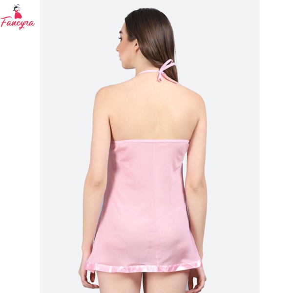 Fancyra Stylish Nightwear Babydoll Lingerie For Honeymoon With G String Panty Free Size Pink Color - Image 4