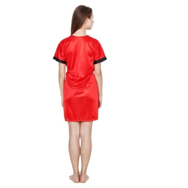 Fancyra Stylish Nightwear Set With Robe And Bikini Bra Panty Free Size Red Color - Image 3