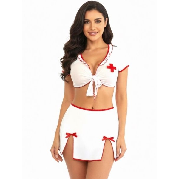 Fancyra Stylish Nurse Theme Roleplay Lingerie Set with Crop Top and Mini Skirt For Women - Image 2