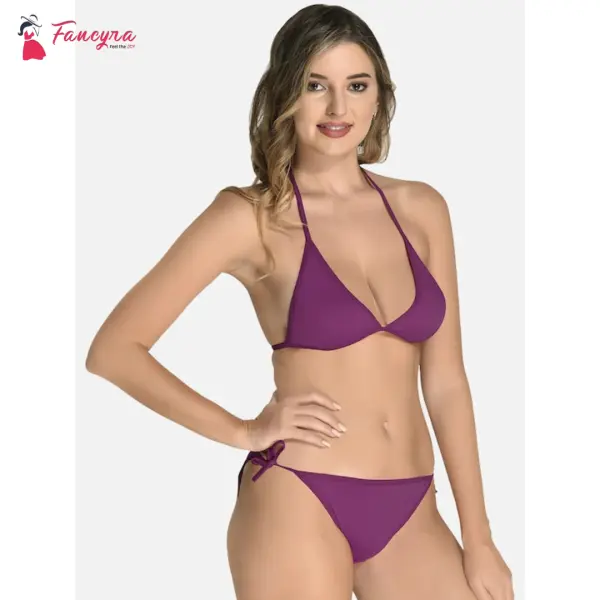 Fancyra Stylish Satin Bikini Bra Panty Set Free Size Purple Color - Image 2