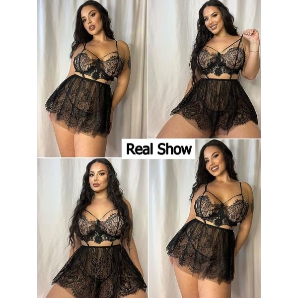 Fancyra Summer Lace Lingerie for Women Set Babydoll Chemise with Mesh - Image 2