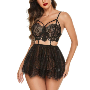 Fancyra Summer Lace Lingerie for Women Set Babydoll Chemise with Mesh