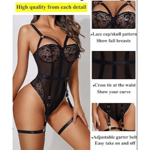 Fancyra Summer Lace Lingerie for Women Set Babydoll Teddy with Garter - Image 5