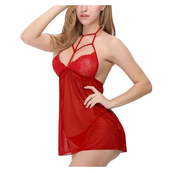 Fancyra Super Soft Net Lingerie Babydoll Free Size Red Color - Image 4