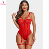 Fancyra Transparent Soft Net Lace Garter Teddy Bodysuit Lingerie Nighty for Women