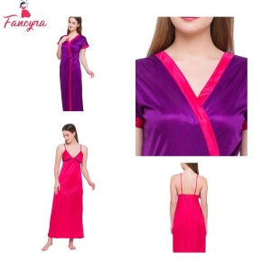 Fancyra Two Piece Set Satin Silk Women Sleepwear Nighty With Outer Robe