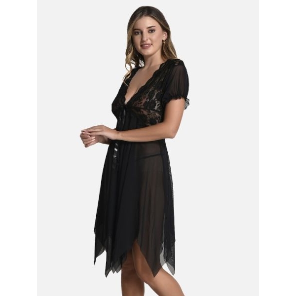 Fancyra V Neck Lace Baby Doll Nightwear Lingerie For Women - Image 3