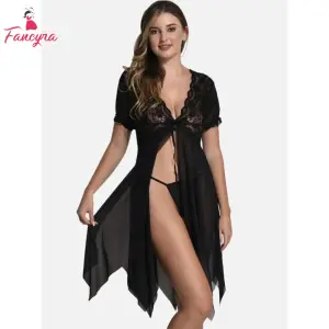 Fancyra V Neck Lace Baby Doll Nightwear Lingerie For Women