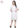 Fancyra White Micro Terry Knee Length One Pocket Midi Bathrobe for Women