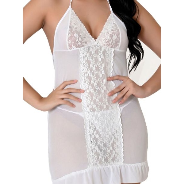 Fancyra White Net Transparent Baby Doll Lingerie Dress for Women - Image 5