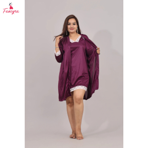 Fancyra Women 2 Pc Set Elegant Nighty with Robe Nightwear