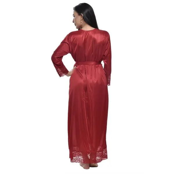 Fancyra Women 2 Pcs Set Elegant Satin Nighty with Outer Robe Nightdress - Image 4