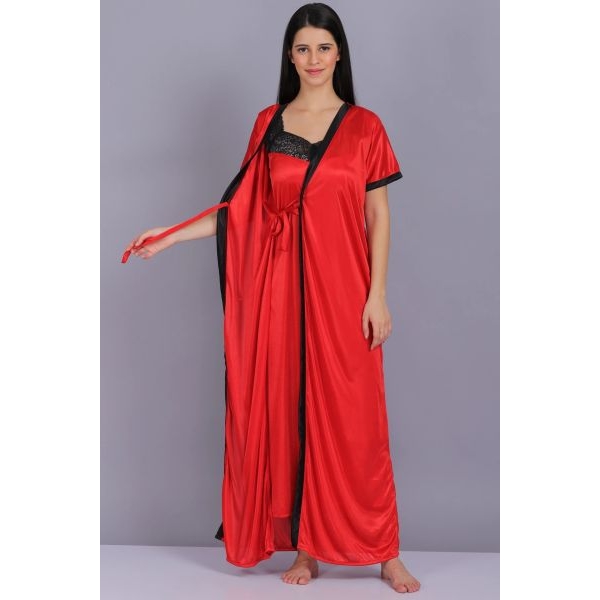 Fancyra Women 2 Pcs Set Nighty with Robe - Long Inner and Outer Robe Nightwear - Image 3