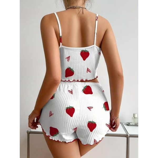 Fancyra Women 2 Piece Strawberry Printed Pajama Sets Cami Top and Shorts - Image 2