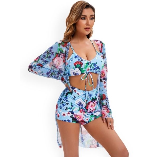 Fancyra Women 3 Piece Floral Printed Cami Top and Shorts with Swimwear Coverup Set - Image 2
